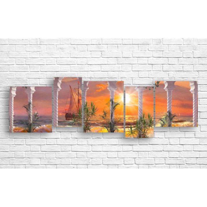 Pictură ArtDesign Sailboat and sunset 199x64cm (F-10184)