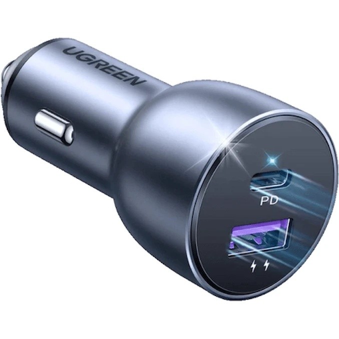 Încărcător auto Ugreen USB-A + Type-C Aluminum 3A 52.5W Grey (60980)