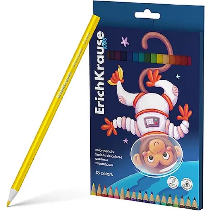Creioane colorate Erich Krause Kids Space Animals (54599) 18pcs