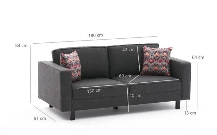 Диван Trendy Kale Linen Anthracit 180x91x83cm GTR003165