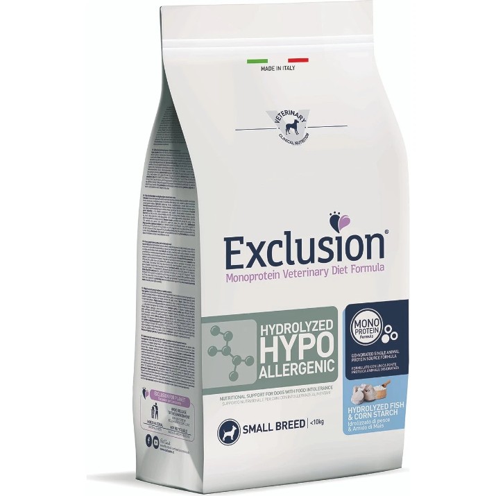 Hrană uscată pentru câini Exclusion Diet Hydrolized Hypo Fish&Corn Starch Small Breed 2kg 