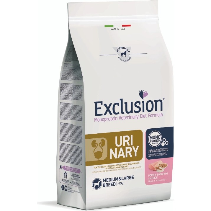 Hrană uscată pentru câini Exclusion Diet Urinary Pork&Sorghum And Rice Medium/Large Breed 12kg 