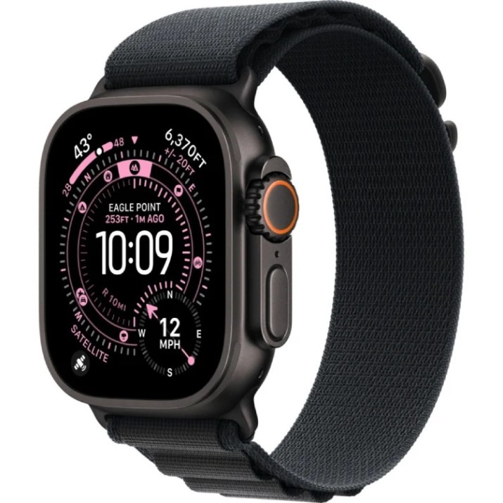 Smartwatch Apple Watch Ultra 3 GPS + Cellular 49mm Black Titanium Case with Black Alpine Loop Medium (MF0V4)