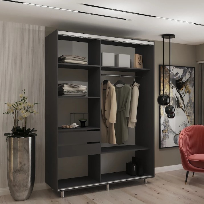 Шкаф-купе My-Style Chipboard + Mirror 130x200x60 Anthracite (C13H0M02U02)