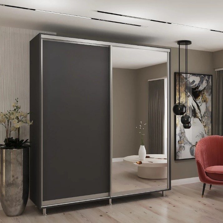 Dulap cu uşi glisante My-Style Chipboard + Mirror 210x220x60 Anthracite (C21H2M02U02)