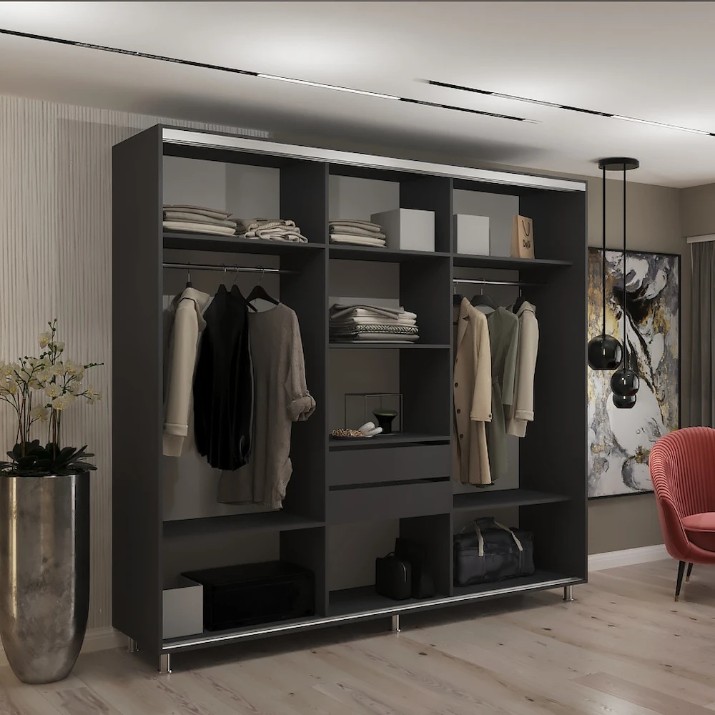 Dulap cu uşi glisante My-Style Chipboard + Mirror 230x220x60 Anthracite (C23H2M02U02)
