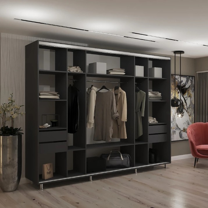 Dulap cu uşi glisante My-Style Chipboard + Mirror 280x220x60 Anthracite (C28H2M02U02)