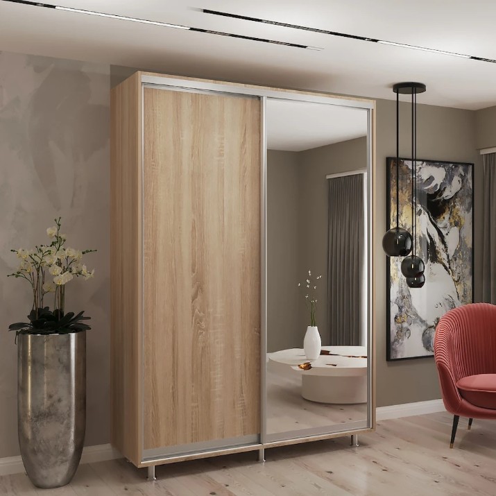 Dulap cu uşi glisante My-Style Chipboard + Mirror 150x210x60 Sonoma Oak (C15H1M03U02)