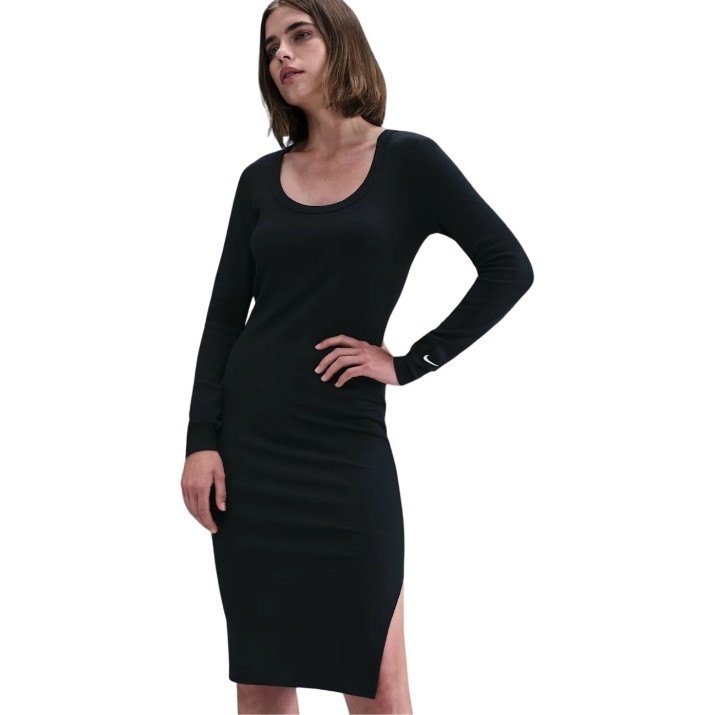 Женское платье Nike Sportswear Chill Knit Tight Long-Sleeve Midi Mini-Rib Black/Sail, s.XS