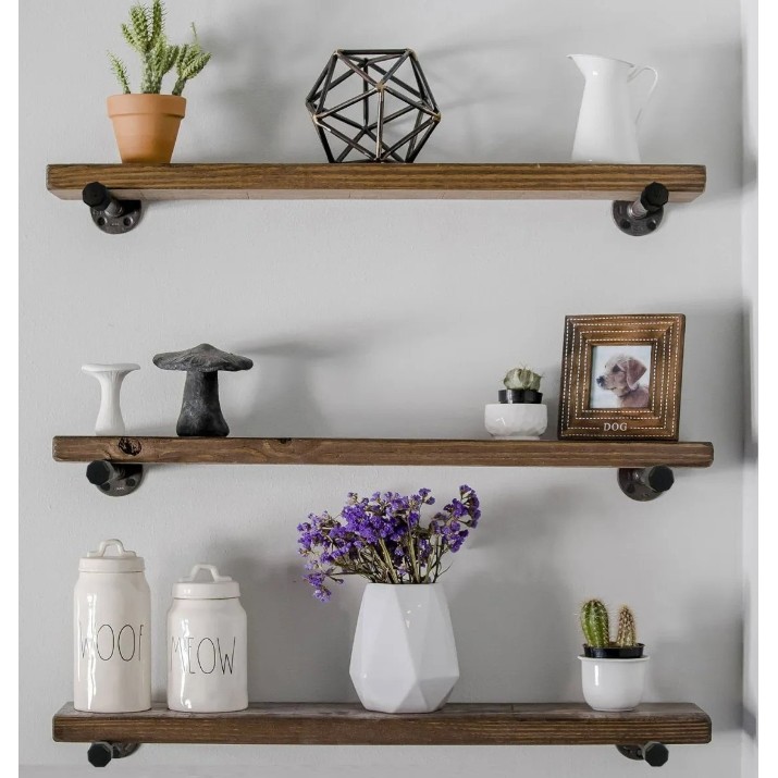 Raft de perete Trendy Boruraf087 Walnut/Black 60x8x14cm GTR005617 3pcs