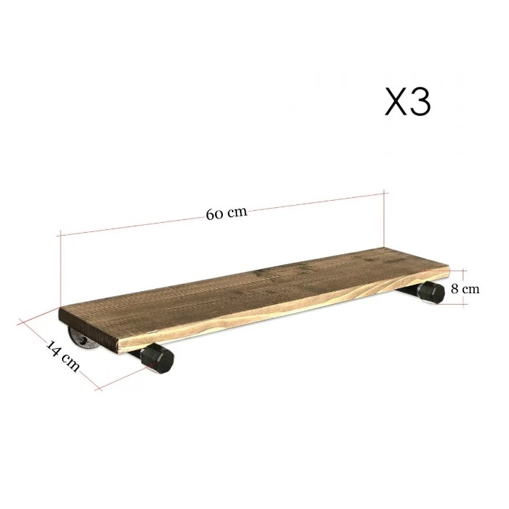 Raft de perete Trendy Boruraf087 Walnut/Black 60x8x14cm GTR005617 3pcs