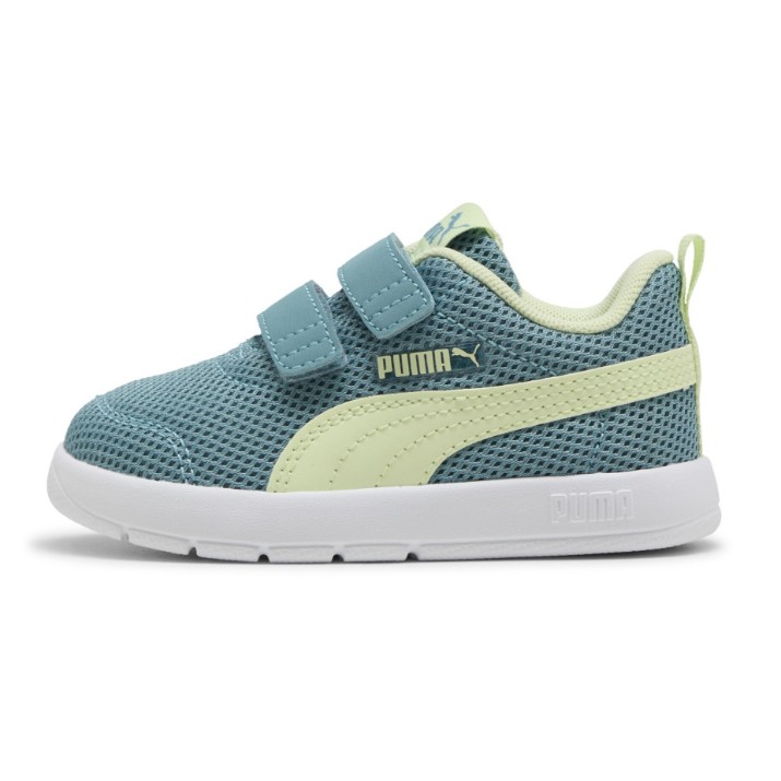 Ghete pentru copii Puma Courtflex V3 Mesh Inf Baltic Sea blue/Apple Spritz, s.22