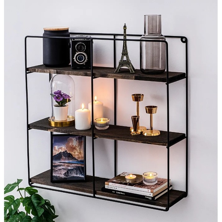 Навесная полка Trendy Floarea Soarelui Dark Walnut/Black 60x60x15cm GTR005322