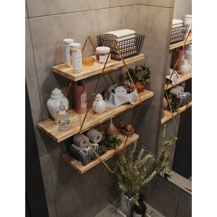 Raft de perete Trendy Prizma Pine Atlantic/Gold 60x60x16cm GTR005582