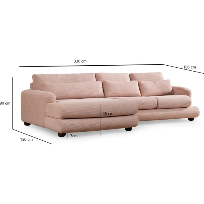 Canapea de colț Trendy L2-2R Pink L 330x105x90cm GTR003496