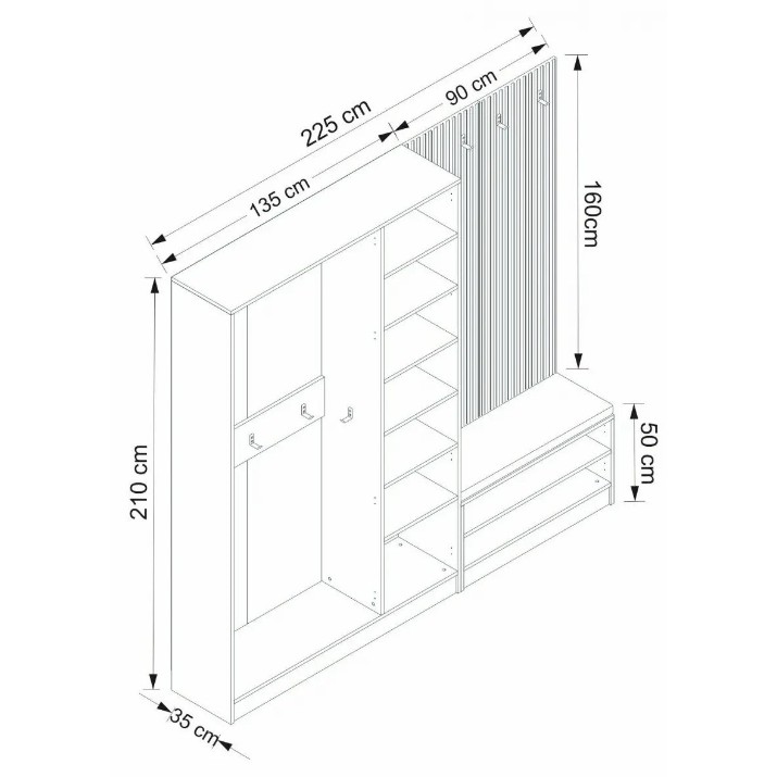 Прихожая Trendy Noe 8320 White/Wood 225x210x35cm GTR004012