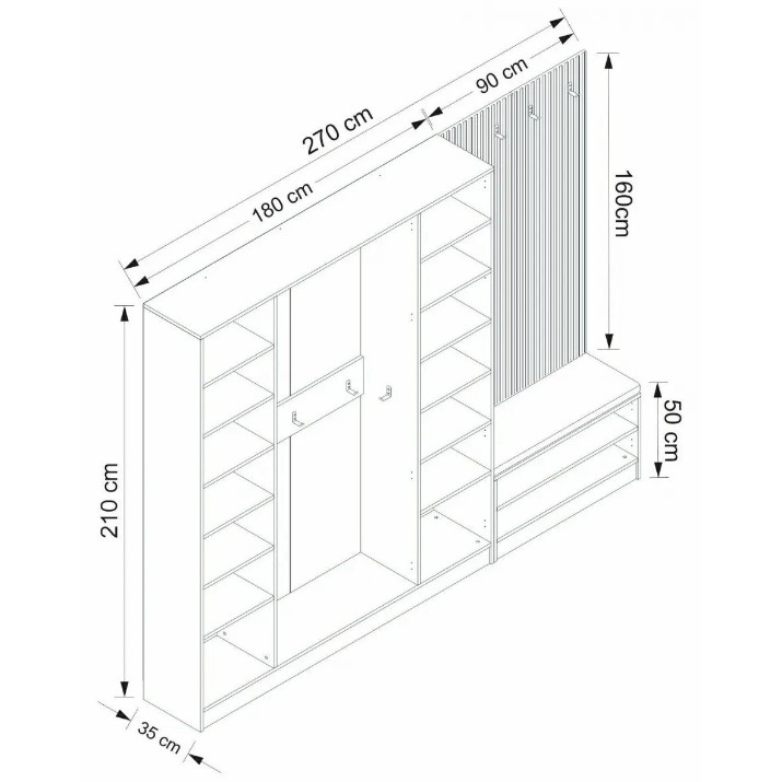 Прихожая Trendy Noe 8303 Walnut/Wood 270x210x35cm GTR004018