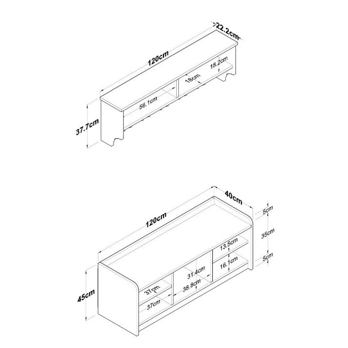 Antreu Trendy P2 1636 White/Walnut 120x45x40cm GTR001438