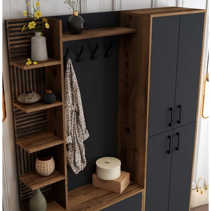 Прихожая Trendy Viyana DA Walnut/Anthracit/Black 200x150x35cm GTR001364