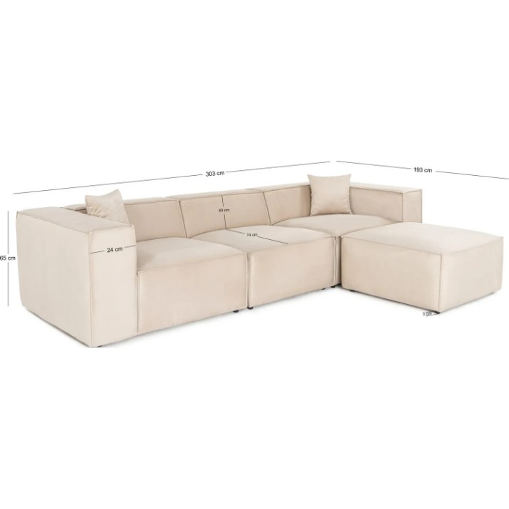 Угловой диван Trendy Lora L1-O1-1R-POUFFE Cream 303x193x65cm GTR003638