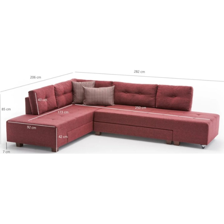 Canapea de colț Trendy Manama Claret Red L 282x206x85cm GTR003367