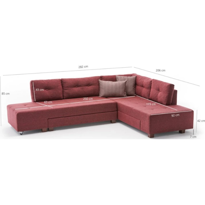 Угловой диван Trendy Manama Claret Red R 282x206x85cm GTR003421