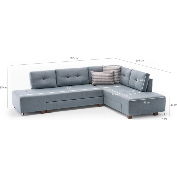 Угловой диван Trendy Manama Light Blue R 282x206x85cm GTR003424