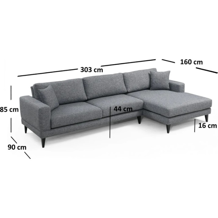 Canapea de colț Trendy Nordic L3+Chl Dark Grey R 303x160x85cm GTR003387