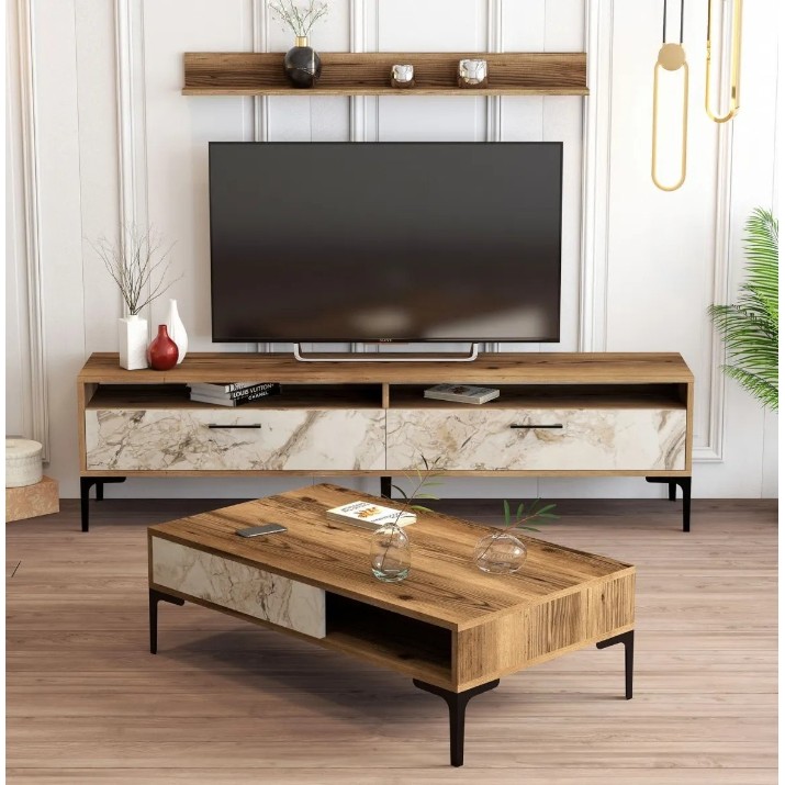 Living Trendy Istanbul Walnut/White Marble/Black GTR001269