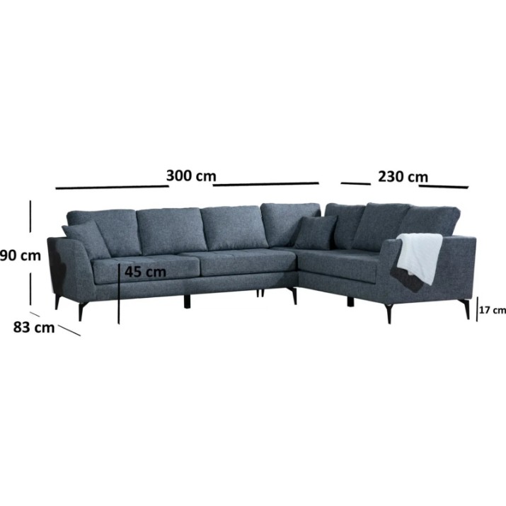 Canapea de colț Trendy Tempo L3+3 Dark Grey R 300x230x90cm GTR003543