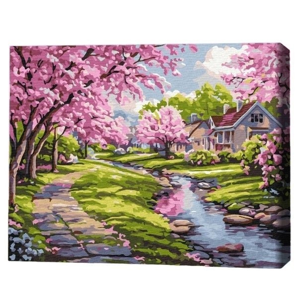 Tablou pe numere Brushme Сакура возле дома 30x40cm (RBS54231FC)