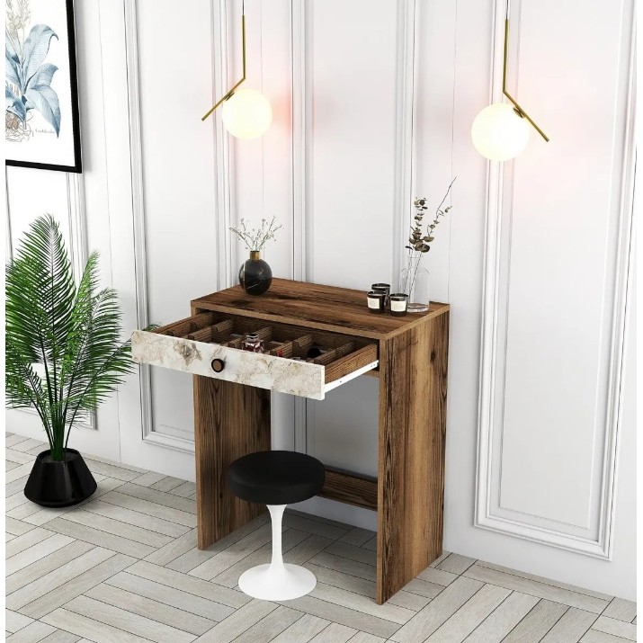 Măsuţă de toaletă Trendy Lizbon Walnut/White Marble 84.7x70x40cm GTR001450