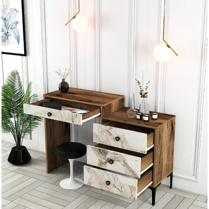 Туалетный столик Trendy Lizbon 552 Walnut/White Marble 124x84x40cm GTR001461