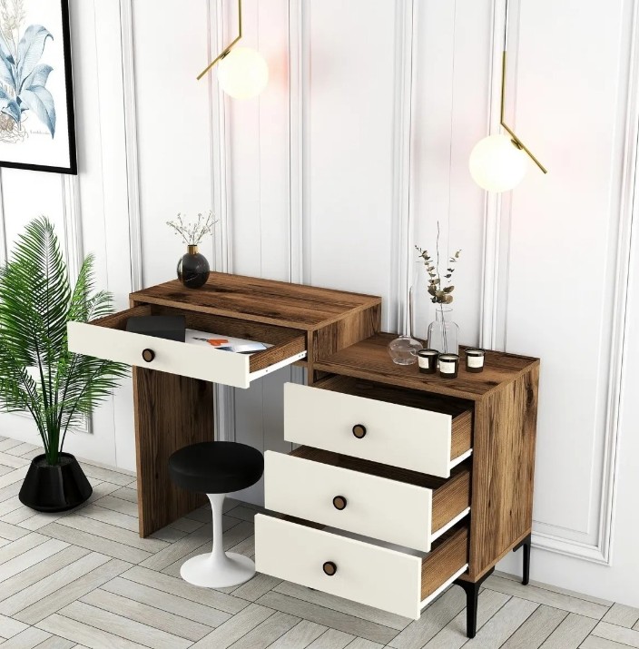 Туалетный столик Trendy Lizbon 554 Walnut/Cream 124x84x40cm GTR001463