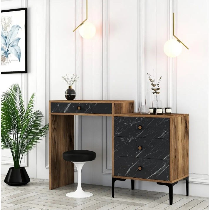 Măsuţă de toaletă Trendy Lizbon 555 Walnut/Black Marble 124x84x40cm GTR001464
