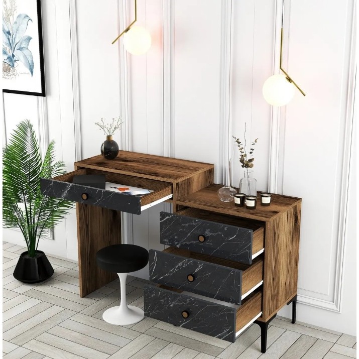 Туалетный столик Trendy Lizbon 555 Walnut/Black Marble 124x84x40cm GTR001464