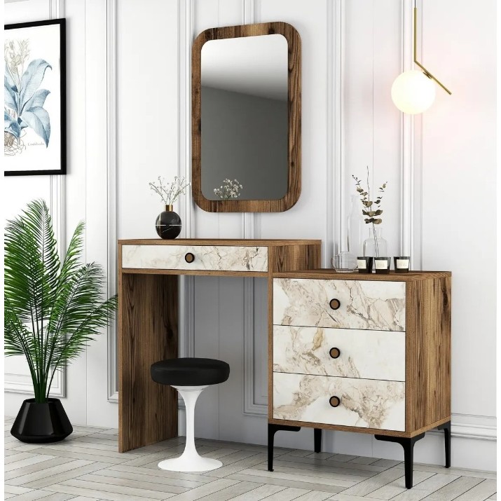 Туалетный столик Trendy Lizbon 545 Walnut/White Marble 124x84x40cm GTR001665