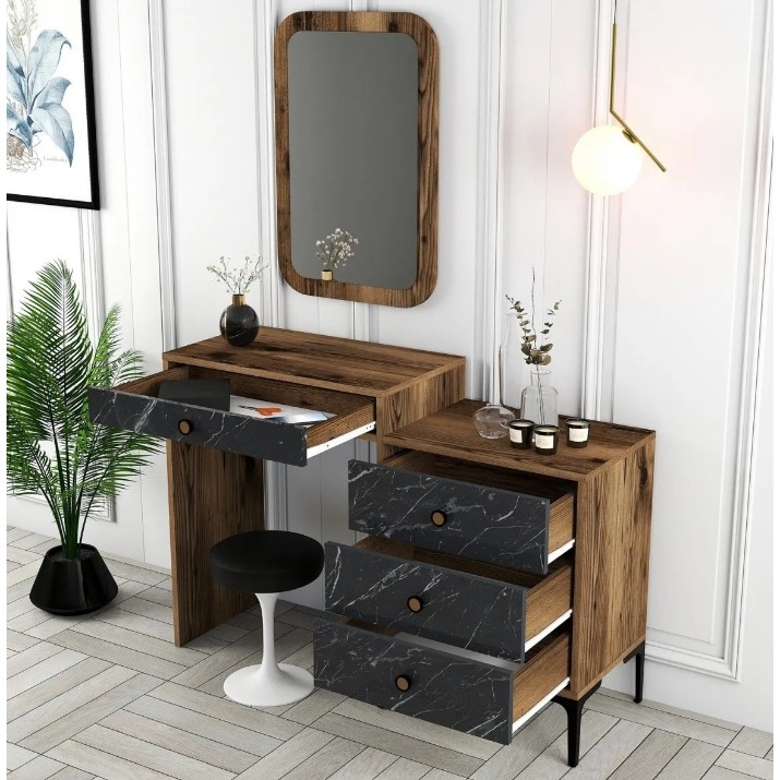 Туалетный столик Trendy Lizbon 548 Walnut/Black Marble 124x84x40cm GTR001668