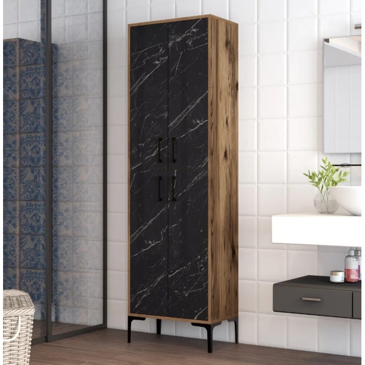 Шкаф для ванной Trendy Berlin A Walnut/Black Marble 202.6x60x35cm GTR006637