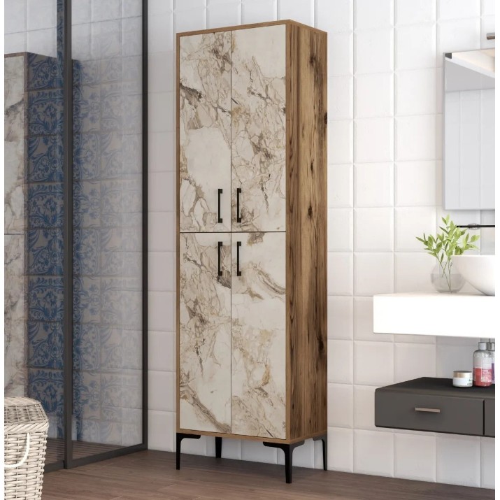 Шкаф для ванной Trendy Berlin A Walnut/White Marble 202.6x60x35cm GTR006634