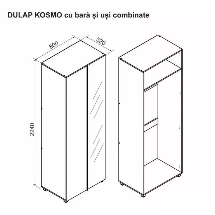 Dulap Ambianta Kosmo 0.8m usi combinate Artisan/Crem