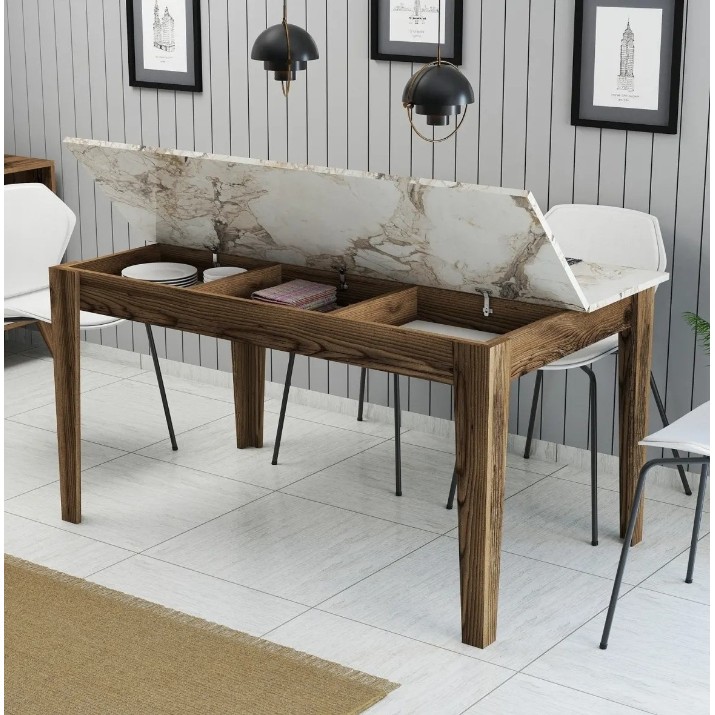 Обеденный стол Trendy Milan 515 Walnut/White Marble 145x88x75cm GTR001621