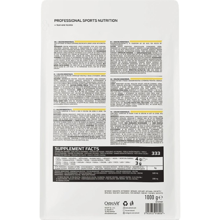 Креатин Ostrovit Creatine Monohydrate 1000g Lemon