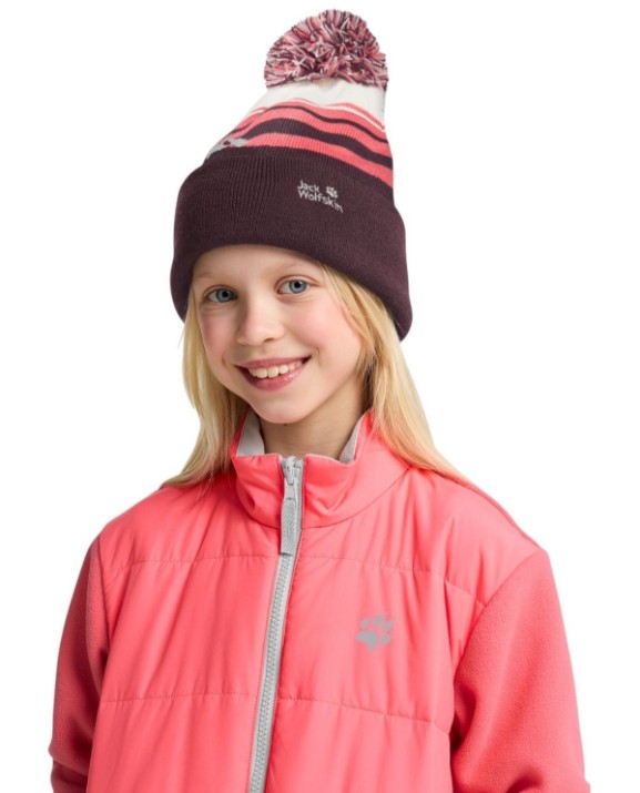 Căciulă Jack Wolfskin Stripy Pompom K Amaranth, s.M