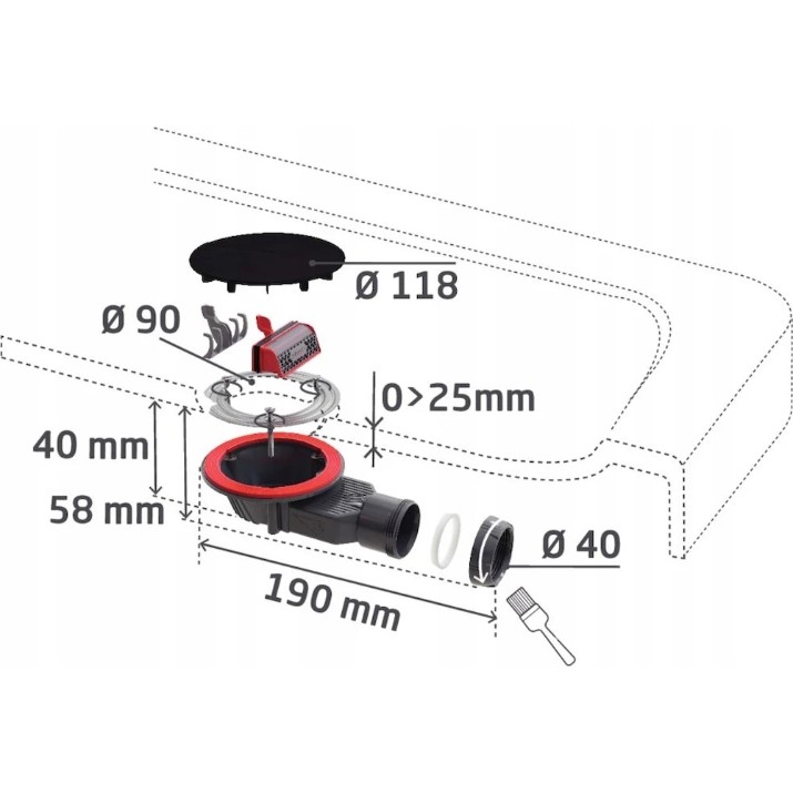 Sifon pentru cada-duș Wirquin Slim H40 D90 (30719019/30724078/30723365)