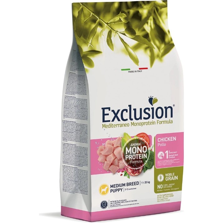 Hrană uscată pentru câini Exclusion Noble Grain Medium Breed Puppy Chicken 3kg