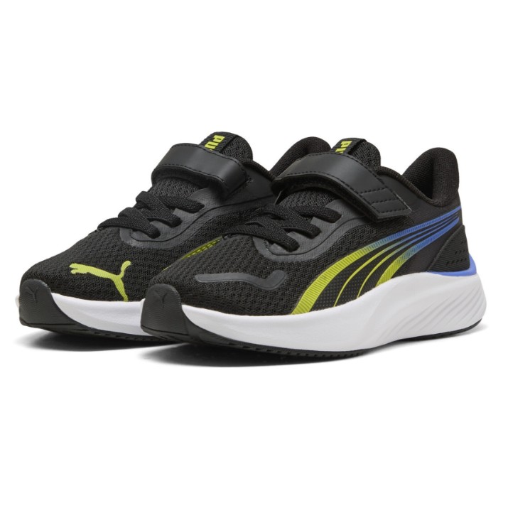 Adidași pentru copii Puma Pounce Lite Ac+ Ps Puma Black/Lime Smash/Royal Sapphire, s.34.5