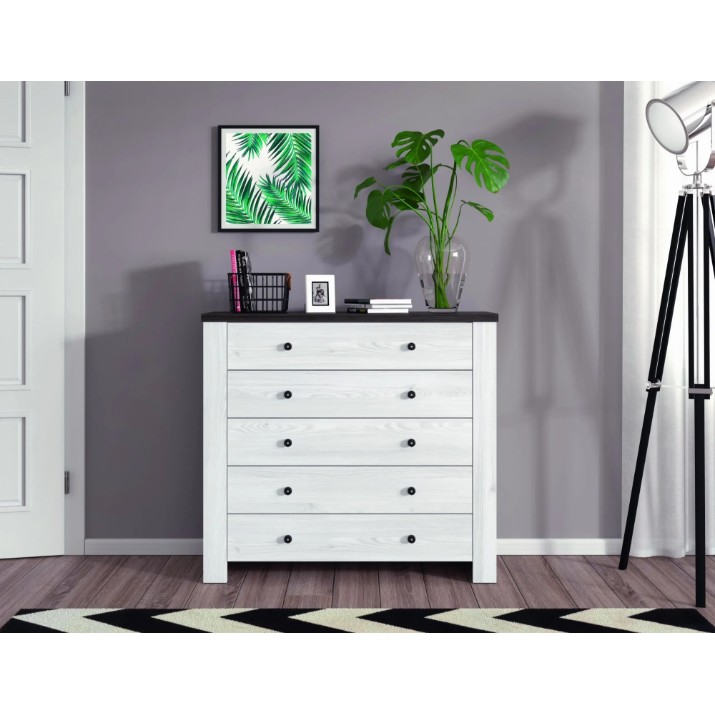 Comodă BRW Antverpen II 5S Snow Ash/Stained Oak