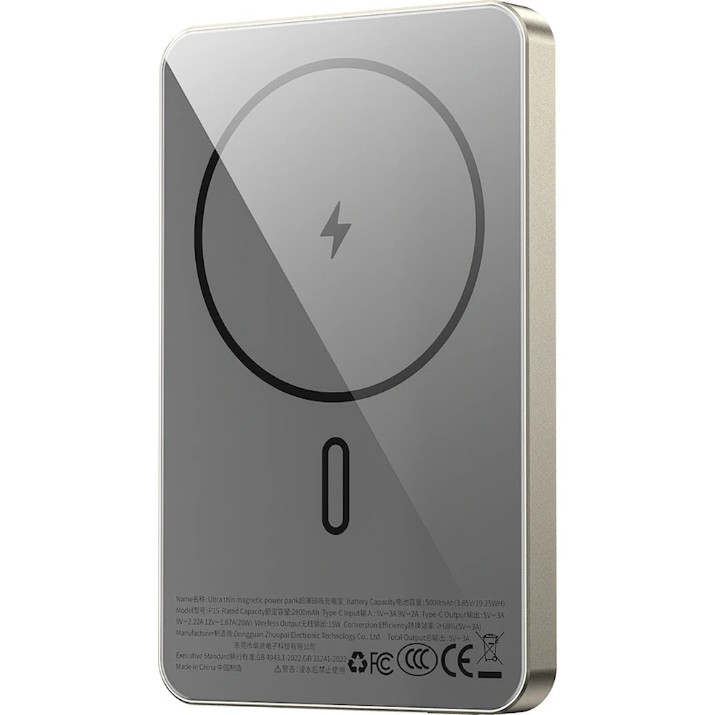 Acumulator extern WiWU Ultra Thin P15 5000mAh Titanium Gold