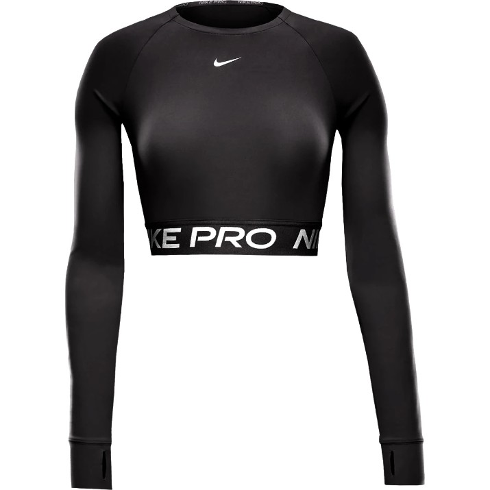Топ Nike Pro Dri-Fit Cropped Long-Sleeve Top Black/White, s.S